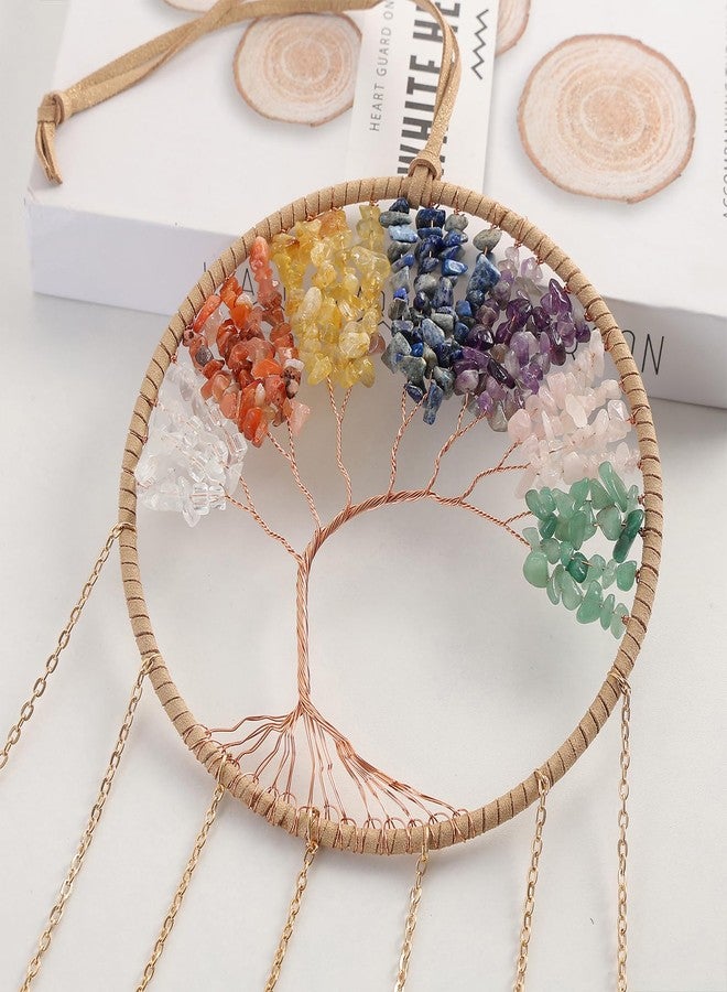 Dreamsum 7 Chakra Wind Chimes Raw Stone Tree of Life Dream Catchers Hanging Ornament Natural Crystal Wind Chime for Home Garden Decoration(Gold) - Image 5